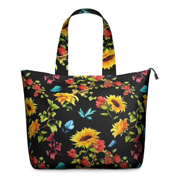 Black Colorful Flower Leaf Sunflower Pattern Travel Tote Bags for Women Carry On,Large Weekender Bags for Women Travel,Multi Functional Duffle Bag for Work,Shopping,Sports
