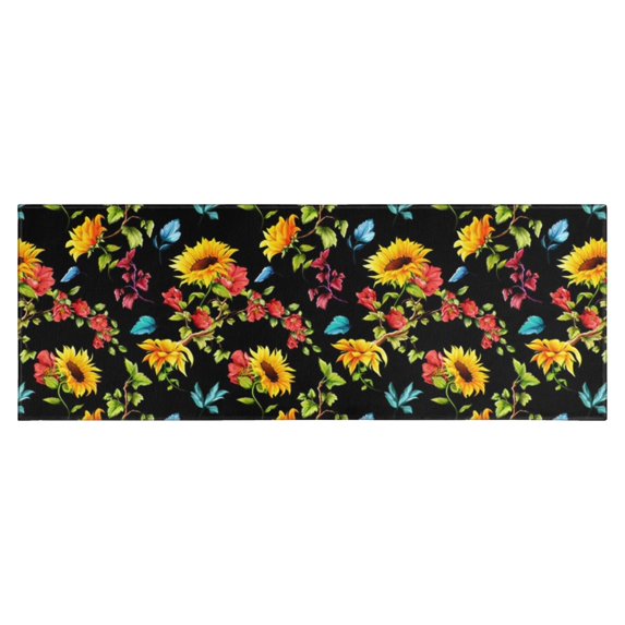 Black Colorful Flower Sunflower Pattern Kitchen Rug Mat,Kitchen Runner Rugs Non Skid Washable,Decorative Kitchen Floor Mats for Kitchen,Sink,Laundry,17"X47"