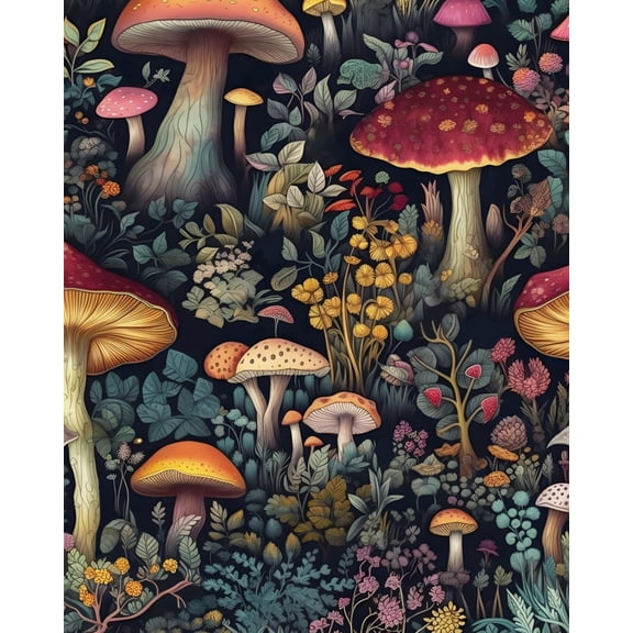 Black Colorful Mushroom Contact Paper Floral Wallpaper Peel and Stick Vintage Wall Paper for Backsplash Kitchen Cabinet Removable Waterproof 17.5 x 118In