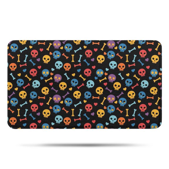 Black Colorful Skull Bone Pattern Bathroom Rugs Mat,Non Slip Microfiber Bathroom Rug,Rubber Backing,Soft Bathroom Mats for Bathroom Floor,Tub and Shower,17x30in(43x75cm)