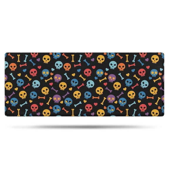Black Colorful Skull Bone Pattern Bathroom Rugs Mat,Non Slip Microfiber Bathroom Rug,Rubber Backing,Soft Bathroom Mats for Bathroom Floor,Tub and Shower,60x24in(150x60cm)