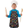 thumbnail image 1 of Black Colorful Skull Flower Hat Pattern Kids Aprons for Girls and Boys,Adjustable Neck Strap Toddler Aprons for Kids Cooking Baking, 1 of 6