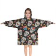 thumbnail image 1 of Black Colorful Skull Flower Pattern Blanket Hoodies for Kids 6-13YR Oversize Wearable Blanket Hoodies for Boys Girls Teens, 1 of 7
