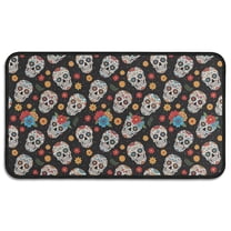 Black Colorful Skull Flower Pattern Door Rugs,Washable Non Slip Door Mats Indoor,Decorative Door Mats,Entry Mat Indoor for Entrance,Bedroom,Kitchen,Bathroom,30"x17"