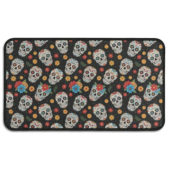 Black Colorful Skull Flower Pattern Door Rugs,Washable Non Slip Door Mats Indoor,Decorative Door Mats,Entry Mat Indoor for Entrance,Bedroom,Kitchen,Bathroom,30"x17"