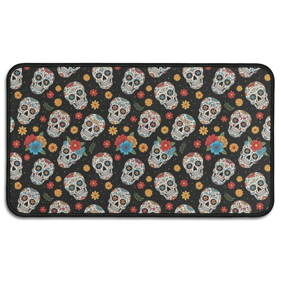 Black Colorful Skull Flower Pattern Door Rugs,Washable Non Slip Door Mats Indoor,Decorative Door Mats,Entry Mat Indoor for Entrance,Bedroom,Kitchen,Bathroom,30"x17"