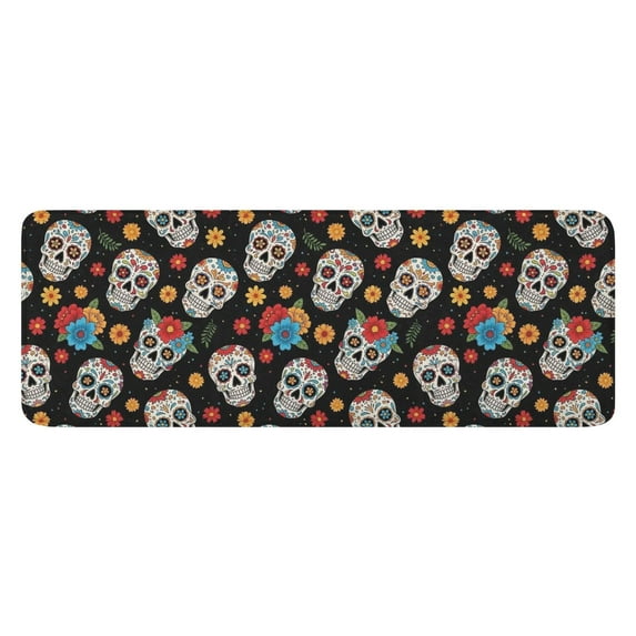 Black Colorful Skull Flower Pattern Kitchen Rug Mat,Kitchen Runner Rugs Non Skid Washable,Decorative Kitchen Floor Mats for Kitchen,Sink,Laundry,17"x47.2"