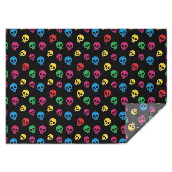 Black Colorful Skull Pattern Rectangle Tablecloth 60"x84",Waterproof Polyester Rectangle Table Cloth, Wipeable Spillproof Polyester Tablecloth for Dining, Camping, Indoor and Outdoor