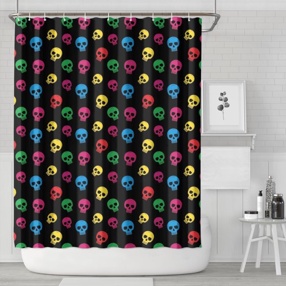 Black Colorful Skull Pattern Shower Curtain 84"x72" ,Bathroom Decorative Shower Curtains Set with 12 Hooks,Modern Waterproof Washable Shower Curtain