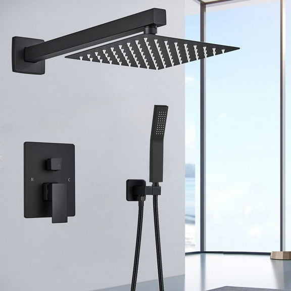 Black Colors Shower System Faucet 12 inch Rainfall Shower Head Hand Shower Tap