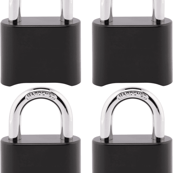 Black Combination Lock, Customizable Combo Padlock, Indoor and Outdoor Weather Resistant Lock with Resettable Code for Gates, Lockers, 4 Pack