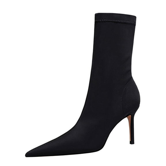 Black Comfortable Women'S Boots Elastic Lycra Pointed Toe Slim High Heel Ankle Sexy Fashion Wear