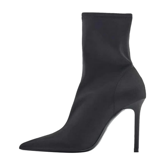 Black Comfortable Women'S Boots Elastic Pointed Toe Slim High Heel Mid Length Socks Shoes Fashion Wear