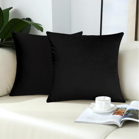 Black Comfy Throw Pillow Covers Decorative Square Couch Cushion Cases for Livingroom Sofa Decor, Set of 2,18 x 18 Inches