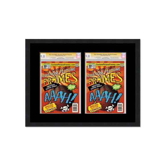 Black Comic Book Frame with Black Mat - 2 Openings to Display 2 CGC, CBCS or PGX Graded Comic Books