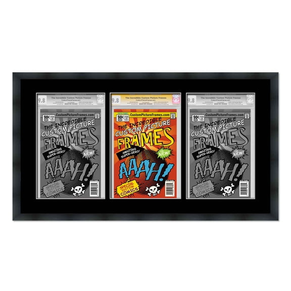 Black Comic Book Frame with Black Mat - 3 Openings to Display 3 CGC, CBCS or PGX Graded Comic Books