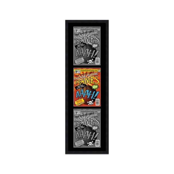 Black Comic Book Frame with Black Mat - 3 Openingss to Display 3 7.75"x10.5" Golden Age Comic
