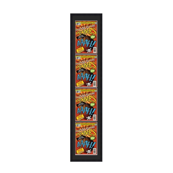 Black Comic Book Frame with Black Mat - 4 Openingss to Display 4 6.875"x10.5" Current Era Comic