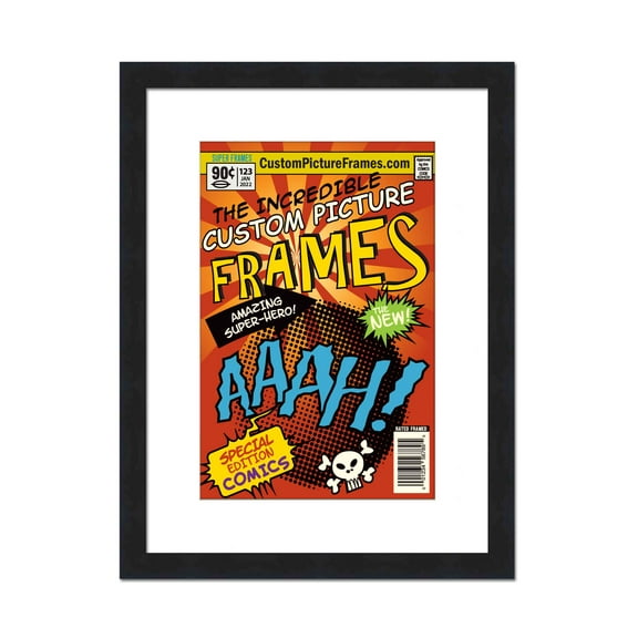 Black Comic Book Frame with White Mat - 1 Opening to Display 1 7.125"x10.5" Silver Age Comic