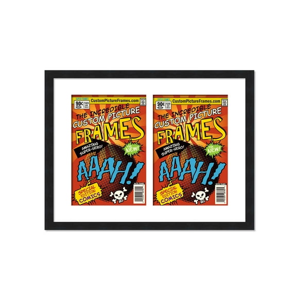 Black Comic Book Frame with White Mat - 2 Openings to Display 2 7.75"x10.5" Golden Age Comic