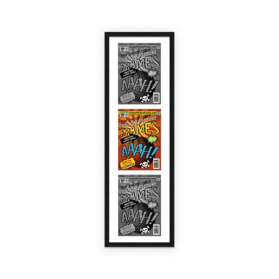 Black Comic Book Frame with White Mat - 3 Openingss to Display 3 7.75"x10.5" Golden Age Comic