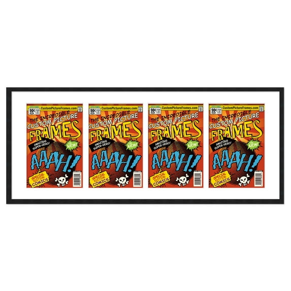 Black Comic Book Frame with White Mat - 4 Openings to Display 4 7.125"x10.5" Silver Age Comic