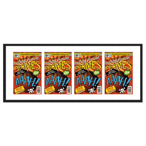 Black Comic Book Frame with White Mat - 4 Openings to Display 4 7.75"x10.5" Golden Age Comic