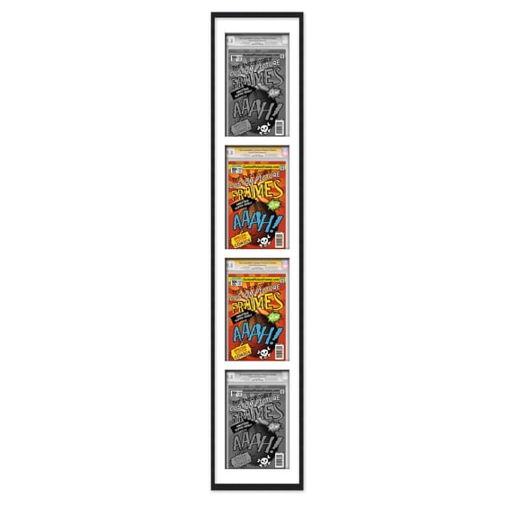 Black Comic Book Frame with White Mat - 4 Openingss to Display 4 CGC, CBCS or PGX Graded Comic
