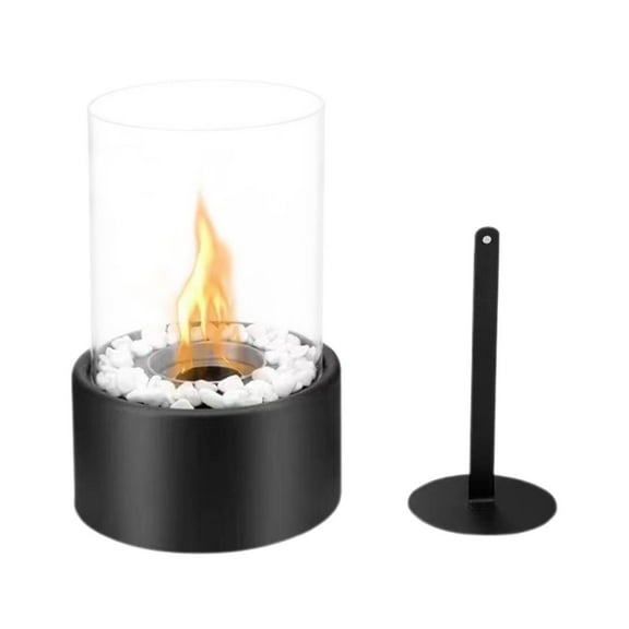 Black Compact Bioethanol Fireplace For Indoor And Outdoor Use With Decorative Flames And Portable Design