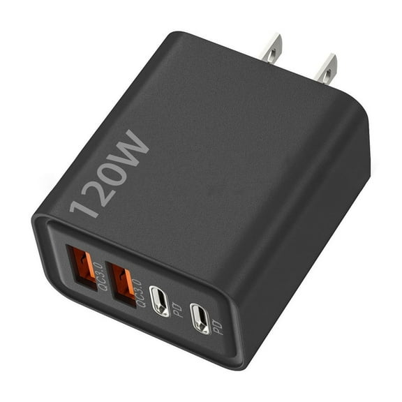 Black Compact Gan Charger Block With Pd 3.0 Qc 4.0 For Macbook Ipad Iphone Samsung Foldable Plug Design