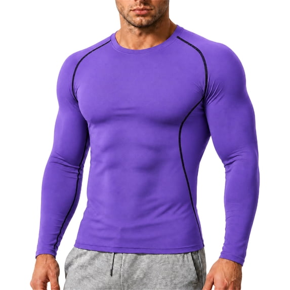 Black Compression Shirt for Men with Quick-Dry Fabric and Long Sleeves Featuring Tight Fit Design for Gym Sessions Weight Training Crossfit Classes Morning Runs Purple XXXL