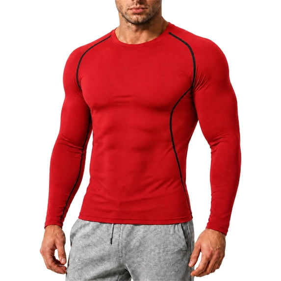 Black Compression Shirt for Men with Quick-Dry Fabric and Long Sleeves Featuring Tight Fit Design for Gym Sessions Weight Training Crossfit Classes Morning Runs Red XL