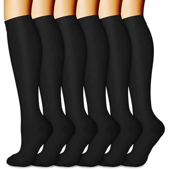 Black Compression Socks for Women & Men 6 Pairs, Best Support for Nurses Running Travel, S/M