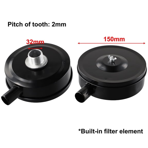 Black Compressor Male Threaded 32mm Air Intake Silencer Filter Metal Shell 150mm