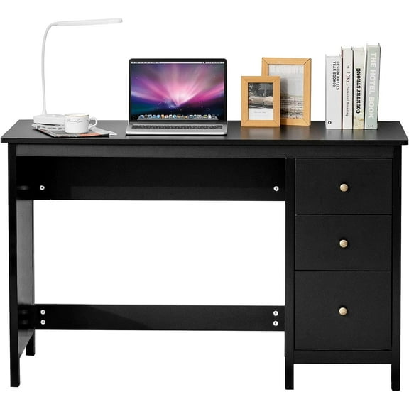 Black Computer Desk with Drawers, 48’’ x 20’’ x 29.5’’ Home Office Computer Workstation, Modern Executive Desks, Teens Writing Study Table Laptop Desk for Bedroom, Study, Small Space (Black)