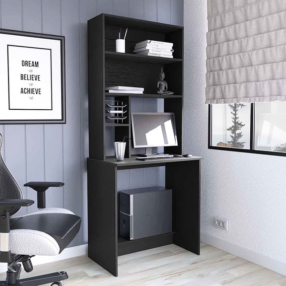 Black Computer Desk With Four Shelves And Lower Shelf, Compact For Home Office Purposes Remote Studying, 29.6" Wide Desk, Appearance, Affairs Distance Education, 29.6 Inches