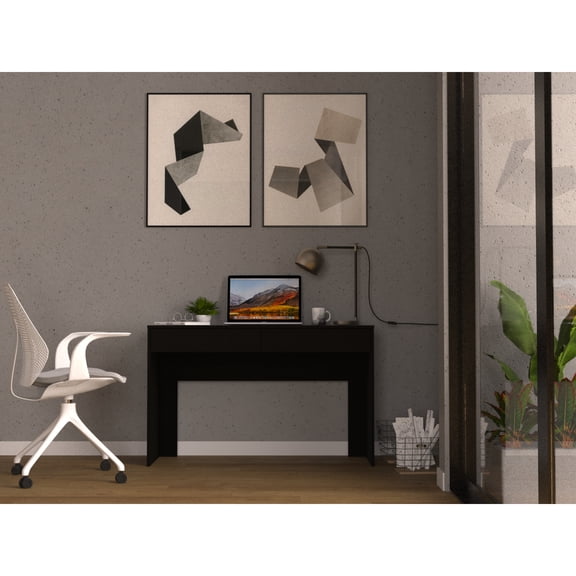 Black Computer Desk With Two Drawers - Facilitates A Smooth And Productive Workflow Two Provides Adequate Storage For Office Supplies