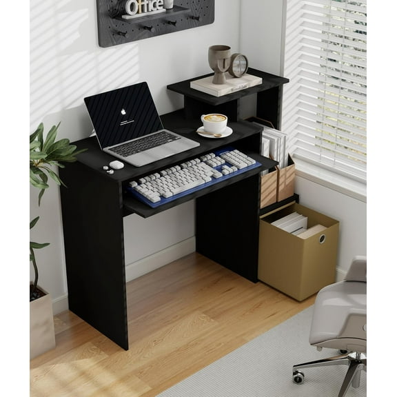 Black Computer Desk, Working Table with Keyboard Drawer Small Study Desk for Bedroom Home Workstation for Writing Working Studying
