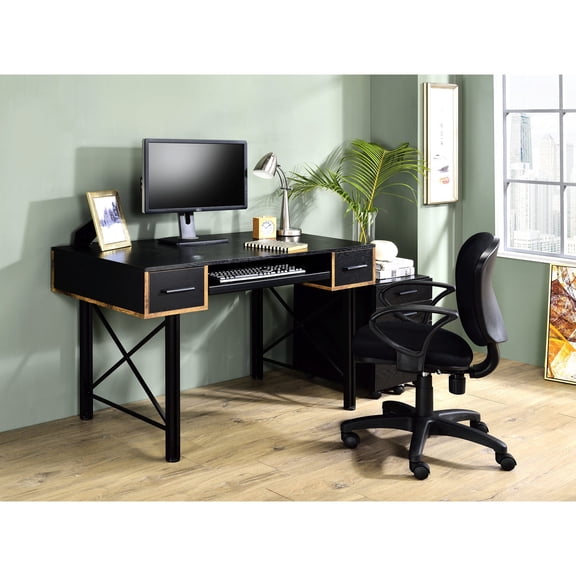 Black Computer Desk with Drawers | Side Metal Drawer Glide for Durable Use | Ideal for Small Office Spaces