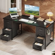 Black Computer Desk with Drawers for Storage - 55 inch Home Office Desk with 8 Fabric Drawers, Writing Study Desk with Drawers on Both Sides for Bedroom