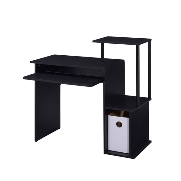 Black Computer Desk with Keyboard Tray and Open Shelving Durable Workstation for Home & Office - Large Rectangular Design