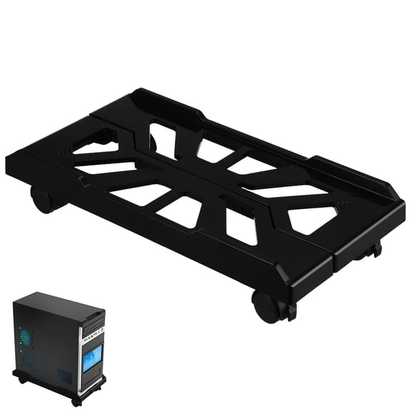 Black Computer Tower Stand with Locking Wheels Telescopic Pc Mount for Under Desk