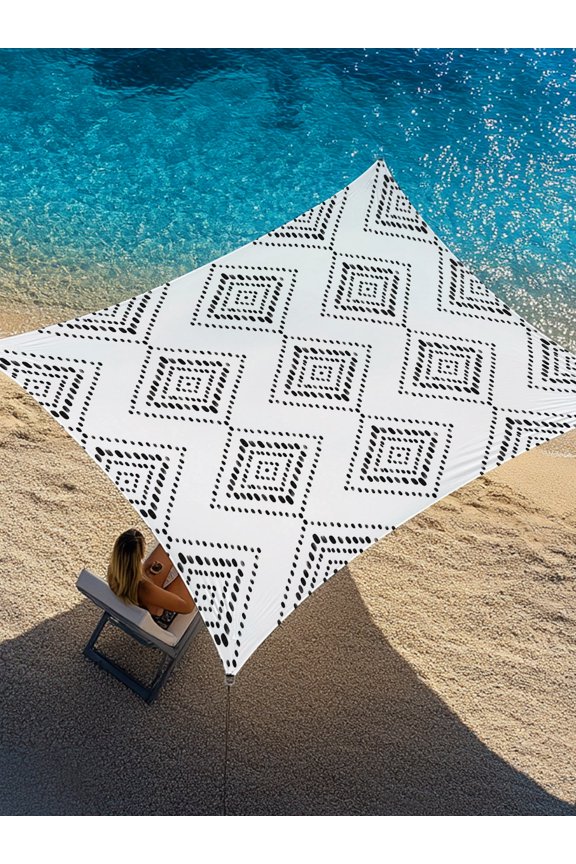 Black Concentric Diamond Sun Shade Sail 8' x 10', Modern Abstract Geometric Checkered Grid Rectangle Outdoor Sunshade Canopy, Waterproof UV Block Patio Covers for Garden Yard Beach