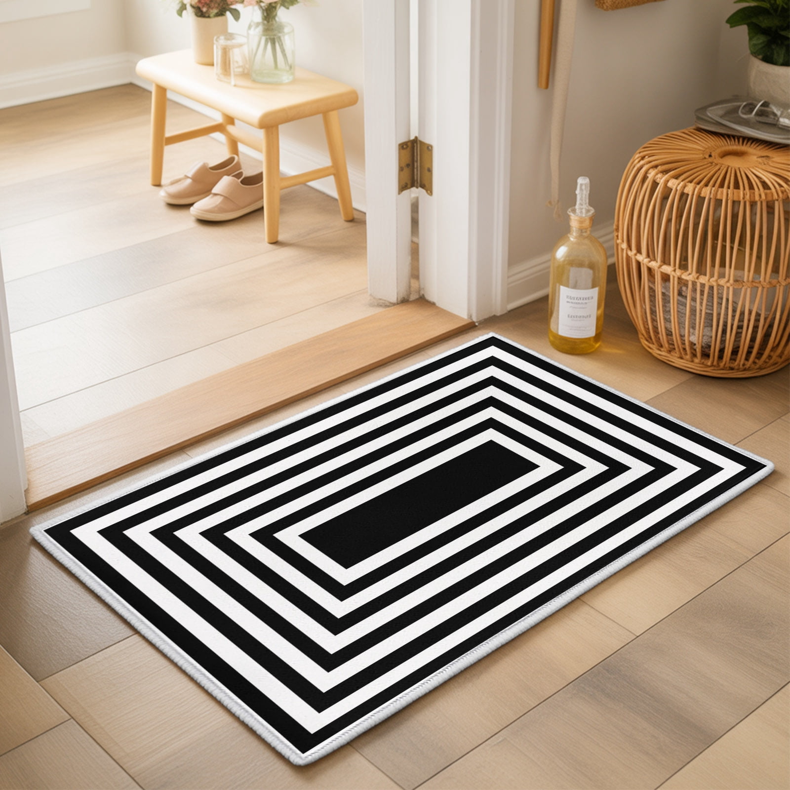 Black Concentric Squares Washable Small Entryway Area Rugs 2'x3 ...