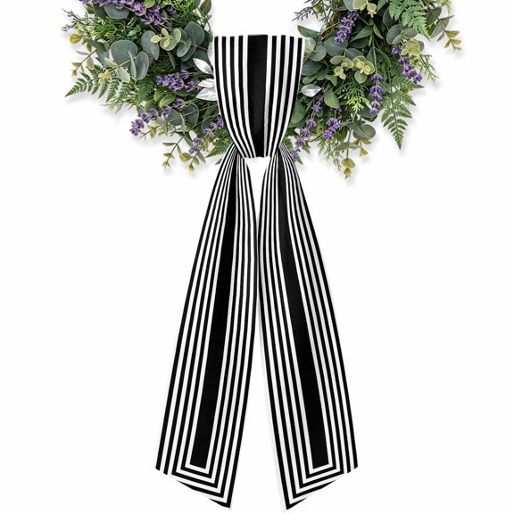 Black Concentric Squares Wreath Sash for Front Door, Modern Abstract Minimalist Geometric Lines Satin Wreath Ribbon Bow Accessory Garland Home Decor for Doorway Porch Yard 4.5x56