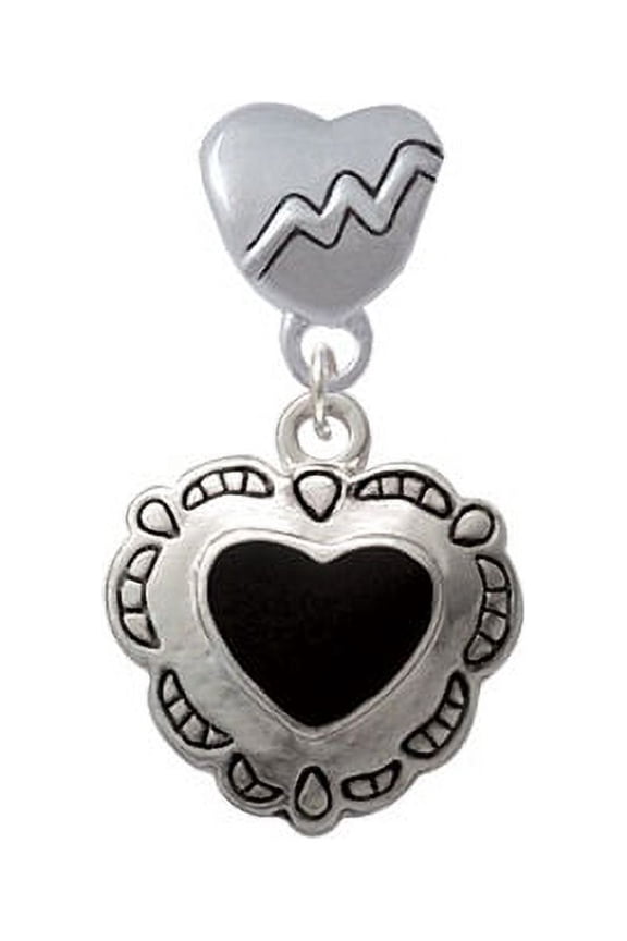 Black Concho Heart - Heartbeat Charm Bead