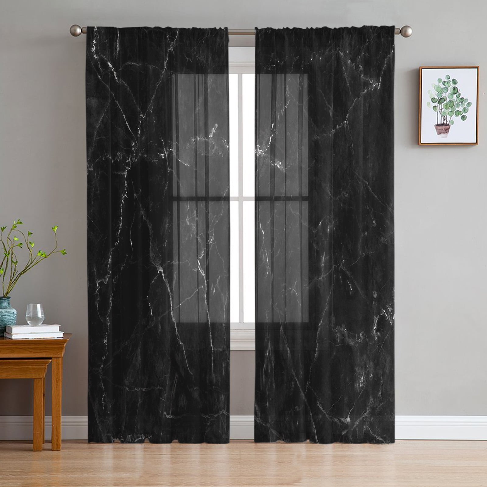Black Concrete Crack Tulle Curtains for Living Room Bedroom Modern
