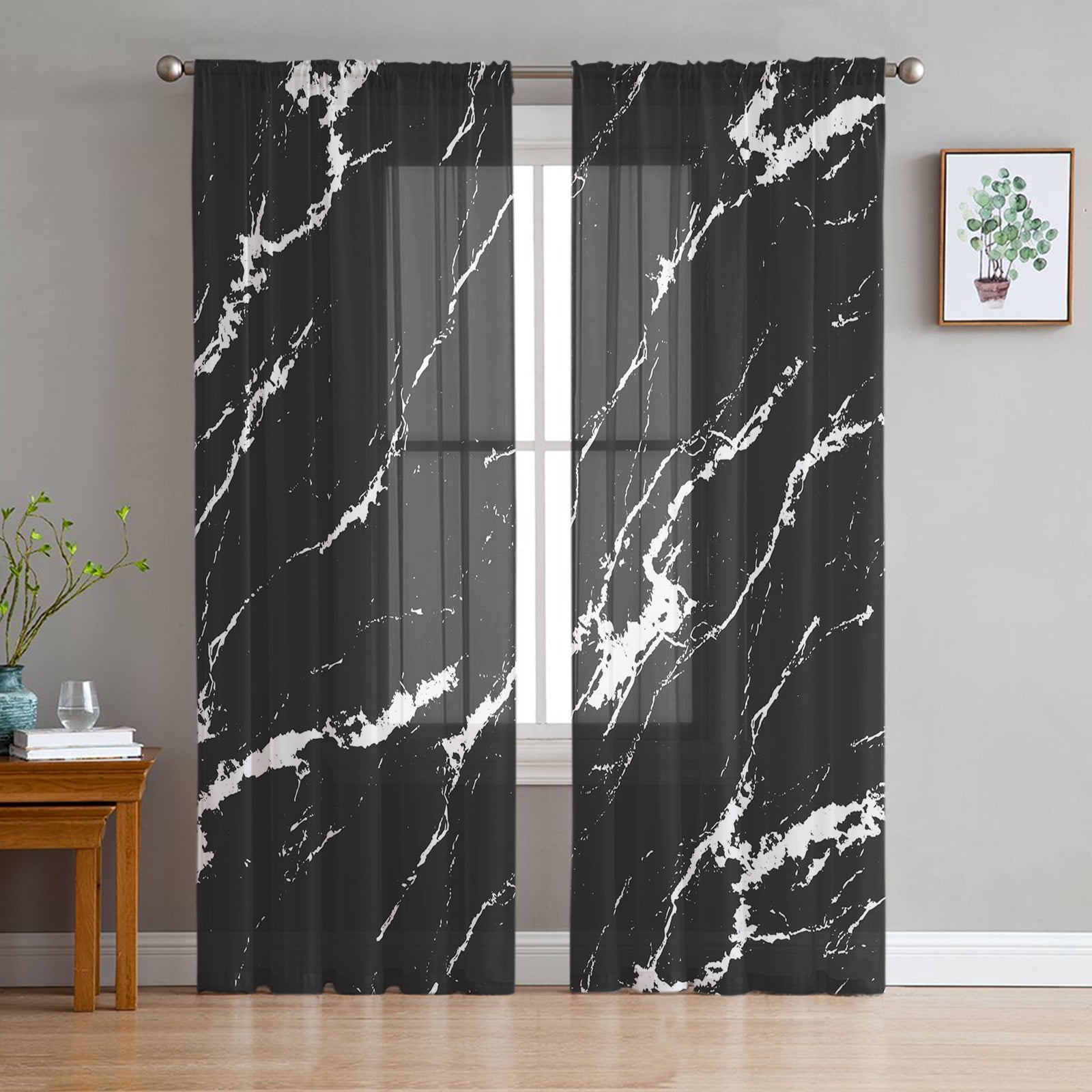 Black Concrete Crack Tulle Curtains for Living Room Bedroom Modern
