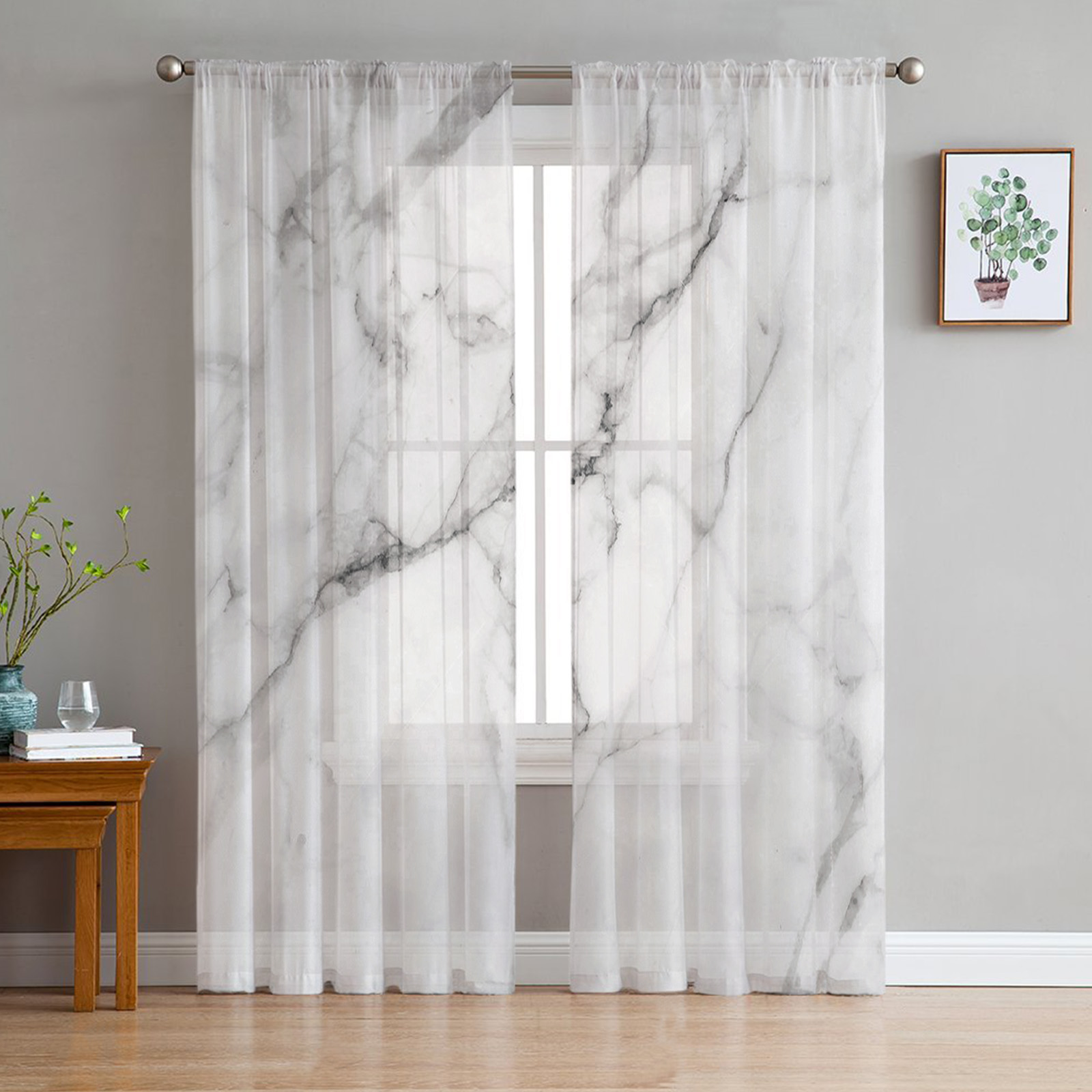 Black Concrete Crack Tulle Curtains For Living Room Bedroom Modern 