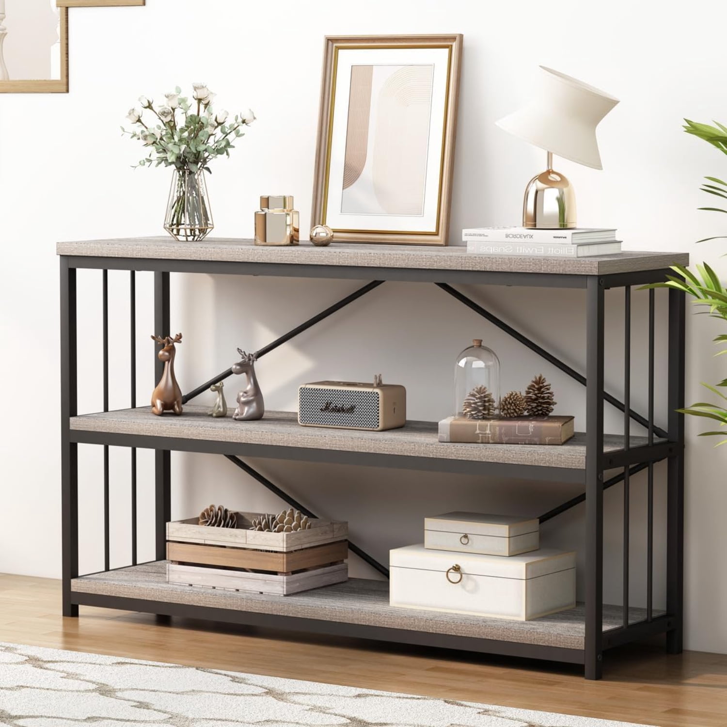Black Console Table Modern Wood Metal Entryway Table for Front ...